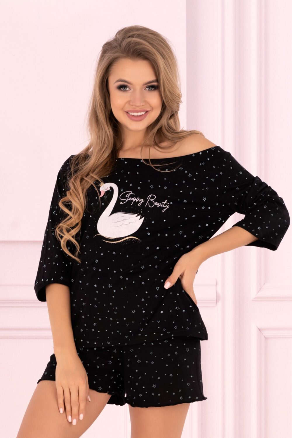 Piżama Snowflake Swan 2412 Black Czarny LivCo Corsetti Fashion