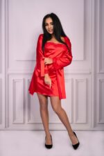 Zmysłowy Komplet z Satyny Jacqueline Red Czerwony LC 90249 LivCo Corsetti Fashion